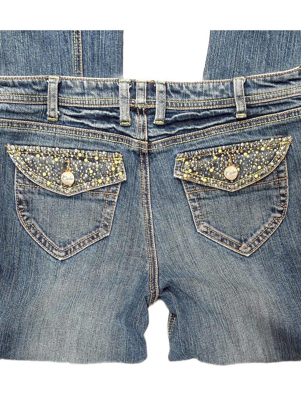 Vintage Y2K Cache Women's Blue Denim Bootcut Jeans Jeweled Pockets Size 4 #rare